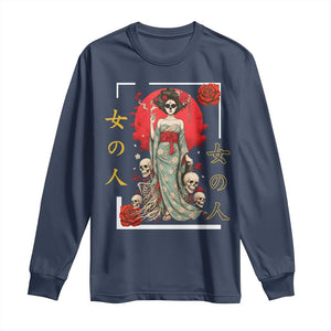 Gothic Japanese Geisha Skeleton Long Sleeve Shirt Wearing Kimono TS12 Navy Print Your Wear