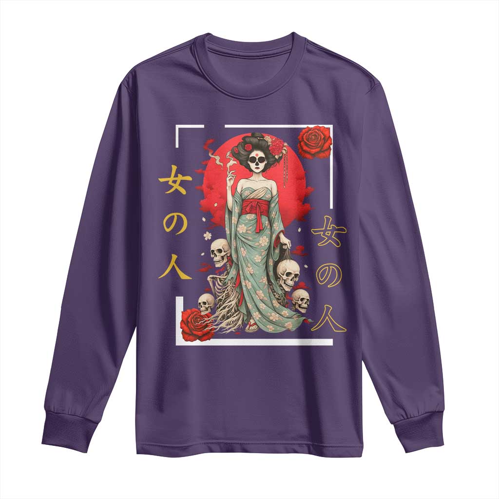 Gothic Japanese Geisha Skeleton Long Sleeve Shirt Wearing Kimono TS12 Purple Print Your Wear