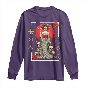 Gothic Japanese Geisha Skeleton Long Sleeve Shirt Wearing Kimono TS12 Purple Print Your Wear
