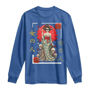 Gothic Japanese Geisha Skeleton Long Sleeve Shirt Wearing Kimono TS12 Royal Blue Print Your Wear