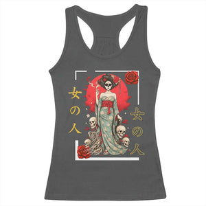 Gothic Japanese Geisha Skeleton Racerback Tank Top Wearing Kimono TS12 Dark Heather Print Your Wear