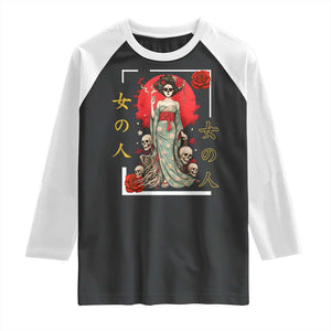 Gothic Japanese Geisha Skeleton Raglan Shirt Wearing Kimono TS12 Black White Print Your Wear