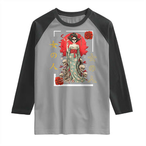 Gothic Japanese Geisha Skeleton Raglan Shirt Wearing Kimono TS12 Sport Gray Black Print Your Wear