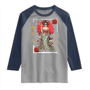 Gothic Japanese Geisha Skeleton Raglan Shirt Wearing Kimono TS12 Sport Gray Navy Print Your Wear