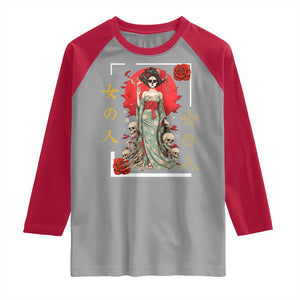 Gothic Japanese Geisha Skeleton Raglan Shirt Wearing Kimono TS12 Sport Gray Red Print Your Wear