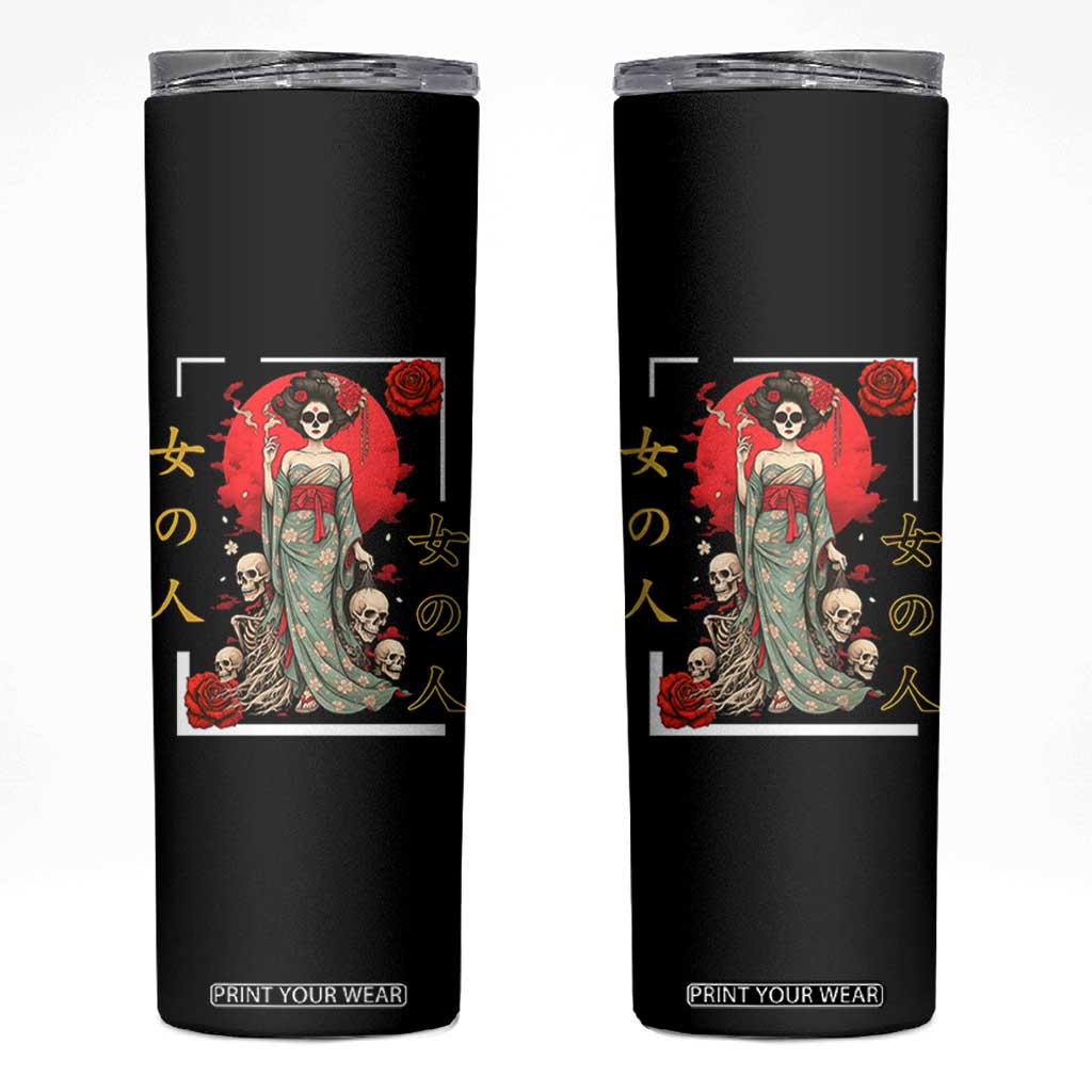 Gothic Japanese Geisha Skeleton Skinny Tumbler Wearing Kimono TS12 Black Print Your Wear