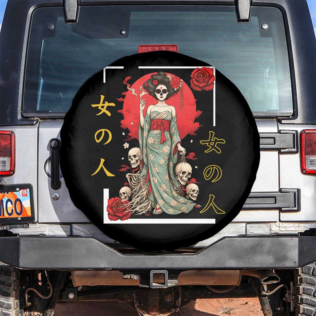 Gothic Japanese Geisha Skeleton Spare Tire Cover Wearing Kimono TS12 No hole Black Print Your Wear