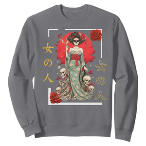 Gothic Japanese Geisha Skeleton Sweatshirt Wearing Kimono TS12 Charcoal Print Your Wear