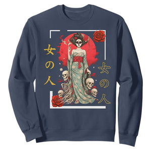 Gothic Japanese Geisha Skeleton Sweatshirt Wearing Kimono TS12 Navy Print Your Wear