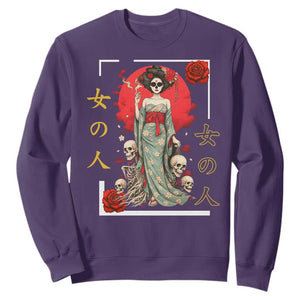 Gothic Japanese Geisha Skeleton Sweatshirt Wearing Kimono TS12 Purple Print Your Wear