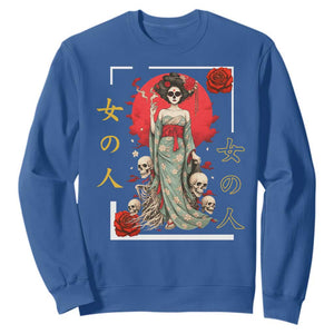 Gothic Japanese Geisha Skeleton Sweatshirt Wearing Kimono TS12 Royal Blue Print Your Wear