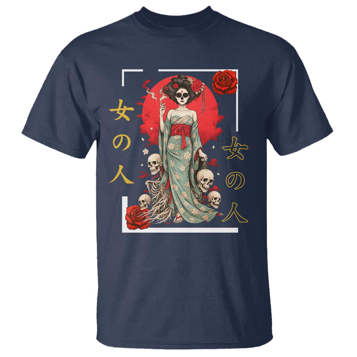 Gothic Japanese Geisha Skeleton T Shirt Wearing Kimono TS12 Navy Print Your Wear