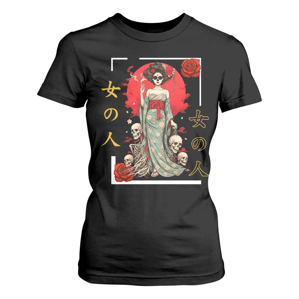 Gothic Japanese Geisha Skeleton T Shirt For Women Wearing Kimono TS12 Black Print Your Wear