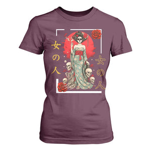 Gothic Japanese Geisha Skeleton T Shirt For Women Wearing Kimono TS12 Maroon Print Your Wear