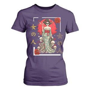 Gothic Japanese Geisha Skeleton T Shirt For Women Wearing Kimono TS12 Purple Print Your Wear