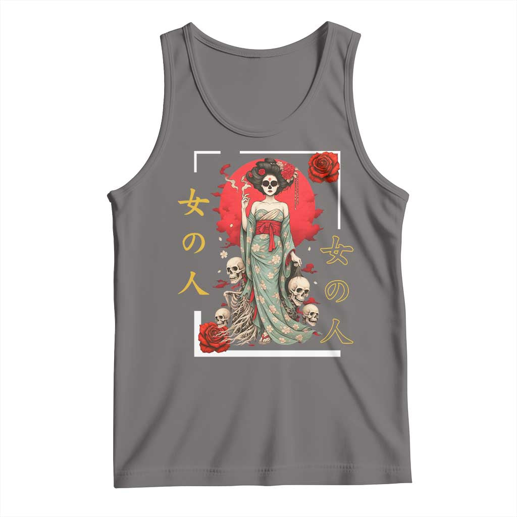Gothic Japanese Geisha Skeleton Tank Top Wearing Kimono TS12 Deep Heather Print Your Wear