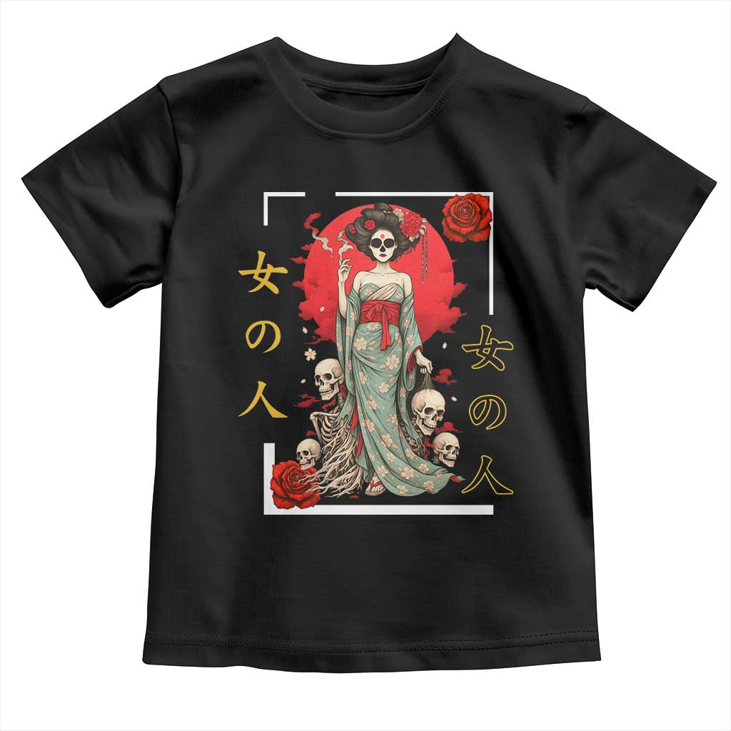 Gothic Japanese Geisha Skeleton Toddler T Shirt Wearing Kimono TS12 Black Print Your Wear