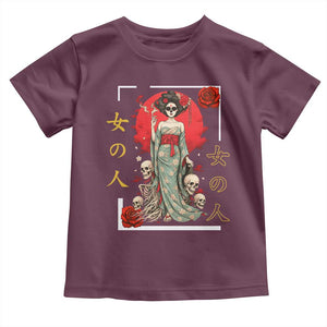 Gothic Japanese Geisha Skeleton Toddler T Shirt Wearing Kimono TS12 Maroon Print Your Wear