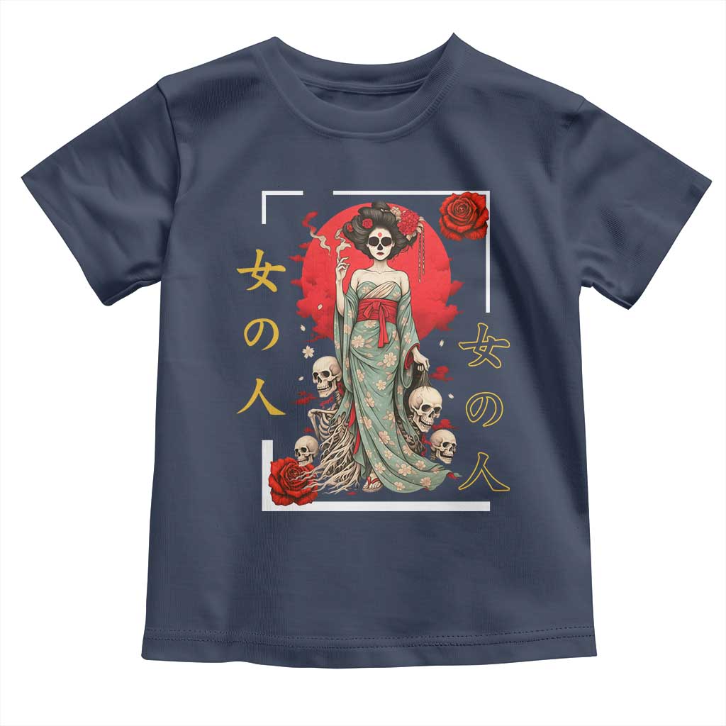 Gothic Japanese Geisha Skeleton Toddler T Shirt Wearing Kimono TS12 Navy Print Your Wear