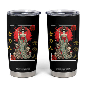 Gothic Japanese Geisha Skeleton Tumbler Cup Wearing Kimono TS12 Black Print Your Wear