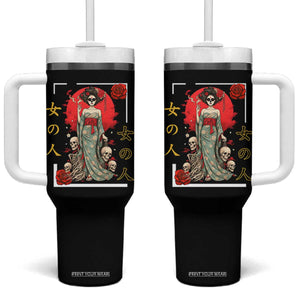 Gothic Japanese Geisha Skeleton Tumbler With Handle Wearing Kimono TS12 One Size: 40 oz Black Print Your Wear