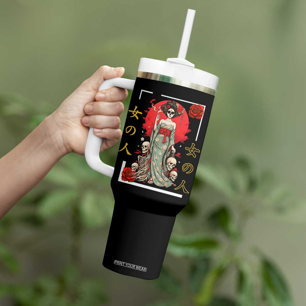 Gothic Japanese Geisha Skeleton Tumbler With Handle Wearing Kimono TS12 Print Your Wear