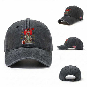Gothic Japanese Geisha Skeleton Washed Cotton Baseball Cap Wearing Kimono TS12 Washed Cap Universal Fit Dark Gray Print Your Wear