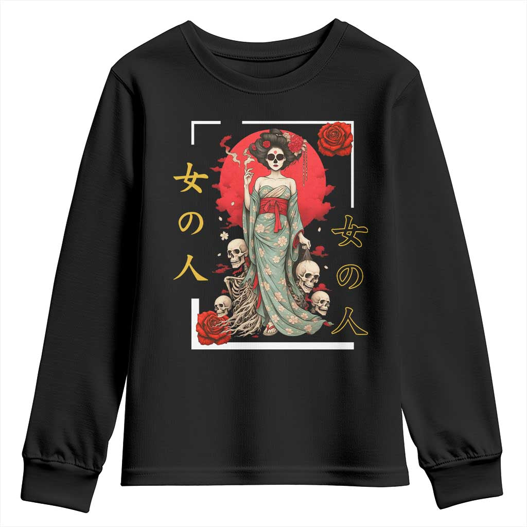 Gothic Japanese Geisha Skeleton Youth Sweatshirt Wearing Kimono TS12 Black Print Your Wear