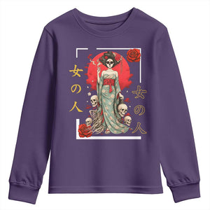 Gothic Japanese Geisha Skeleton Youth Sweatshirt Wearing Kimono TS12 Purple Print Your Wear