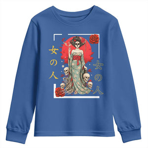 Gothic Japanese Geisha Skeleton Youth Sweatshirt Wearing Kimono TS12 Royal Blue Print Your Wear