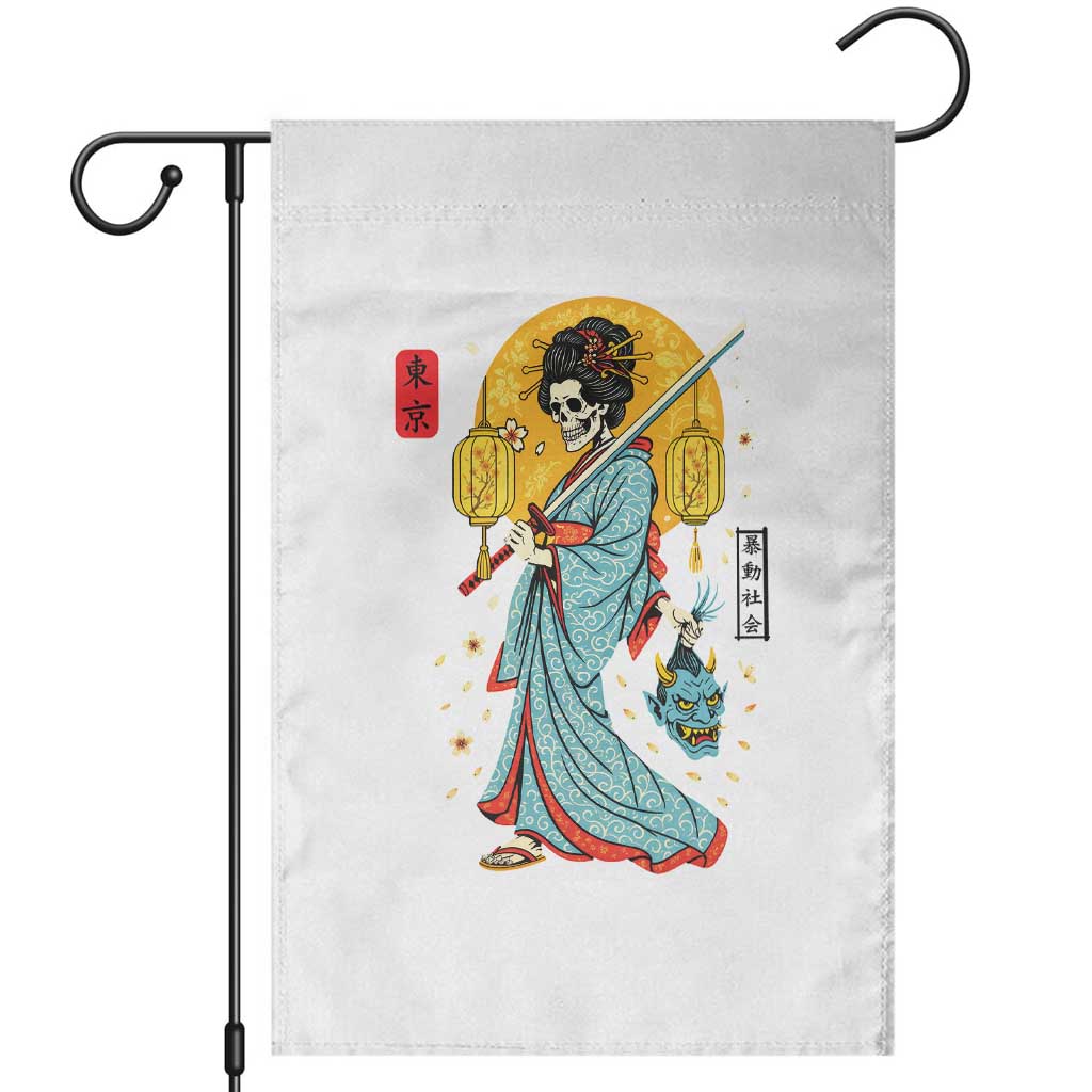 Gothic Samurai Geisha Skeleton Garden Flag Japanese Kimono And Katana TS12 White Print Your Wear