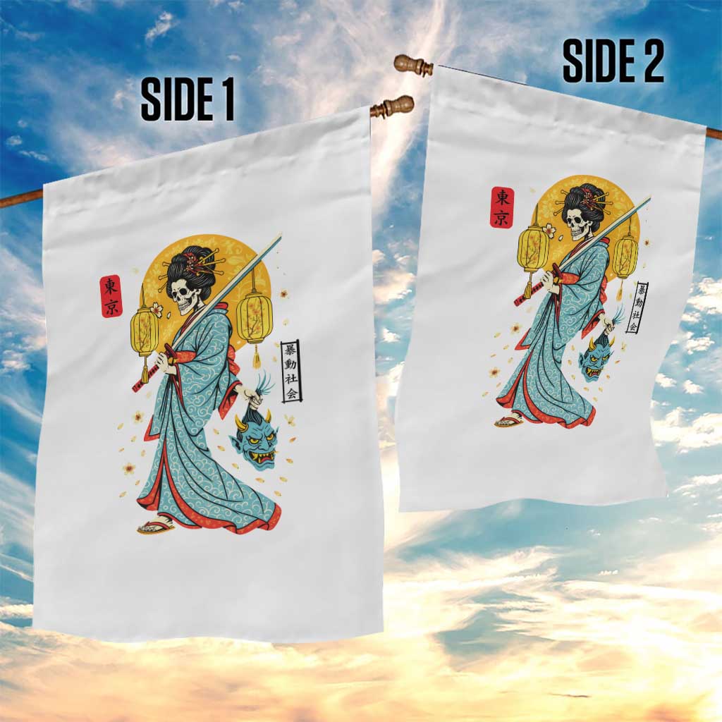 Gothic Samurai Geisha Skeleton Garden Flag Japanese Kimono And Katana TS12 Print Your Wear