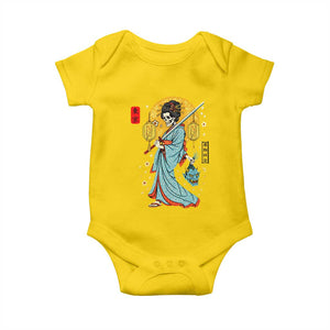 Gothic Samurai Geisha Skeleton Baby Onesie Japanese Kimono And Katana TS12 Daisy Print Your Wear