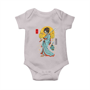 Gothic Samurai Geisha Skeleton Baby Onesie Japanese Kimono And Katana TS12 Ice Gray Print Your Wear