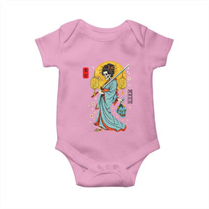 Gothic Samurai Geisha Skeleton Baby Onesie Japanese Kimono And Katana TS12 Light Pink Print Your Wear