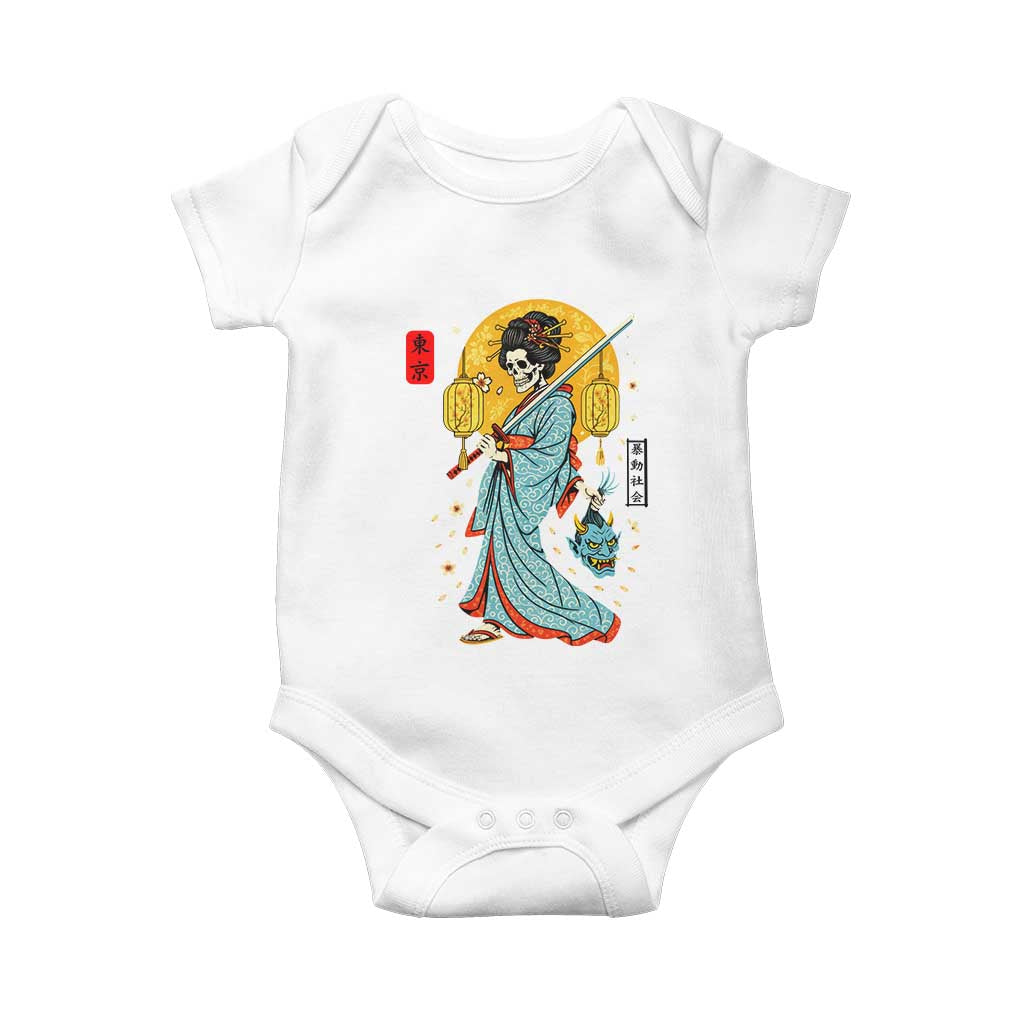 Gothic Samurai Geisha Skeleton Baby Onesie Japanese Kimono And Katana TS12 White Print Your Wear