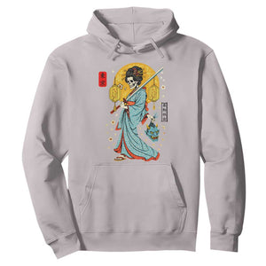 Gothic Samurai Geisha Skeleton Hoodie Japanese Kimono And Katana TS12 Ice Gray Print Your Wear