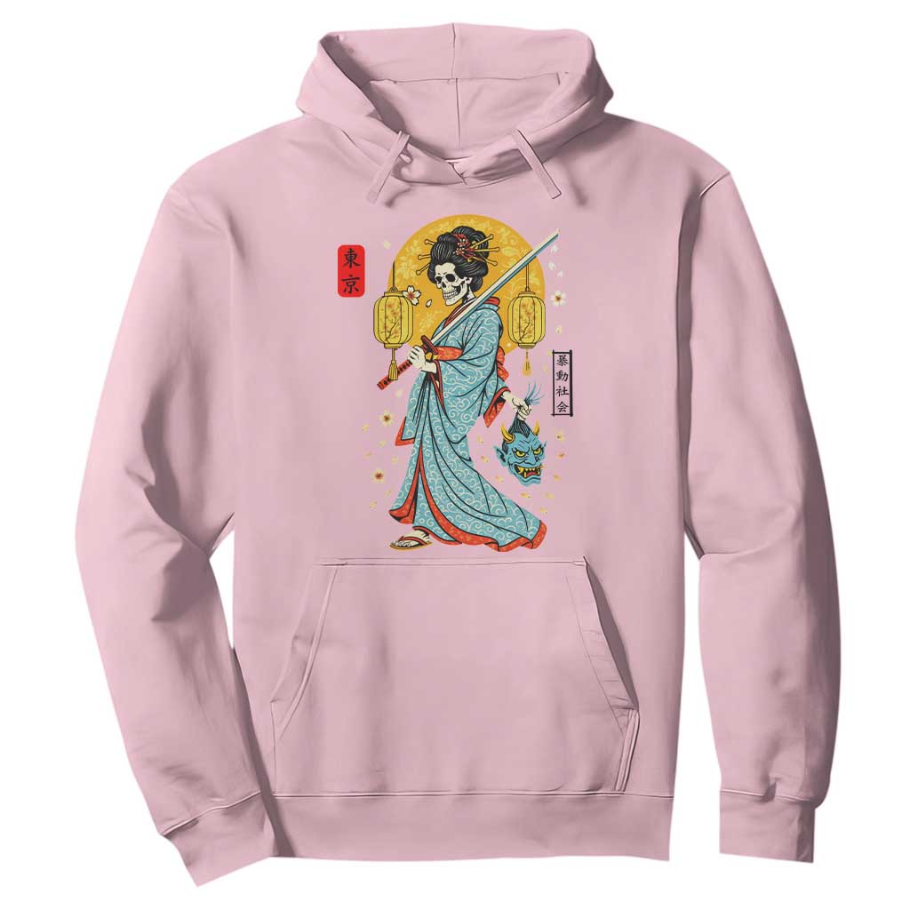 Gothic Samurai Geisha Skeleton Hoodie Japanese Kimono And Katana TS12 Light Pink Print Your Wear
