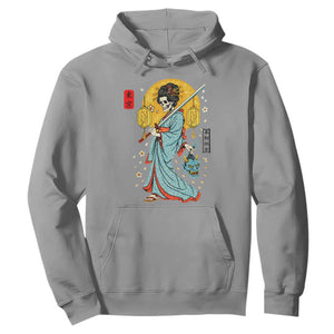 Gothic Samurai Geisha Skeleton Hoodie Japanese Kimono And Katana TS12 Sport Gray Print Your Wear