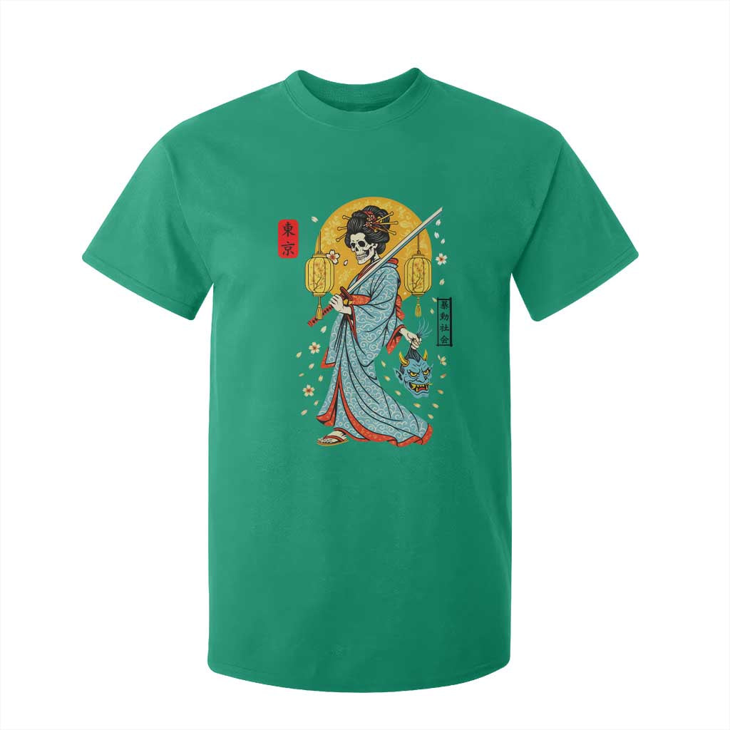 Gothic Samurai Geisha Skeleton T Shirt For Kid Japanese Kimono And Katana TS12 Irish Green Print Your Wear