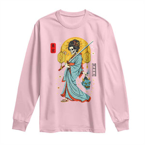 Gothic Samurai Geisha Skeleton Long Sleeve Shirt Japanese Kimono And Katana TS12 Light Pink Print Your Wear