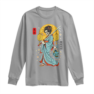 Gothic Samurai Geisha Skeleton Long Sleeve Shirt Japanese Kimono And Katana TS12 Sport Gray Print Your Wear