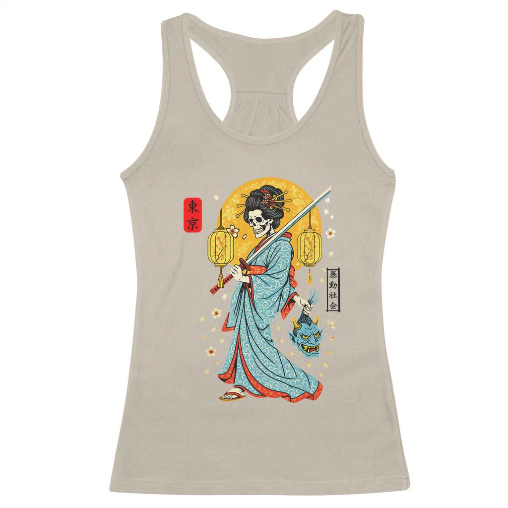 Gothic Samurai Geisha Skeleton Racerback Tank Top Japanese Kimono And Katana TS12 Sand Print Your Wear