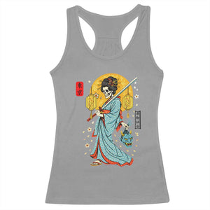 Gothic Samurai Geisha Skeleton Racerback Tank Top Japanese Kimono And Katana TS12 Sport Gray Print Your Wear