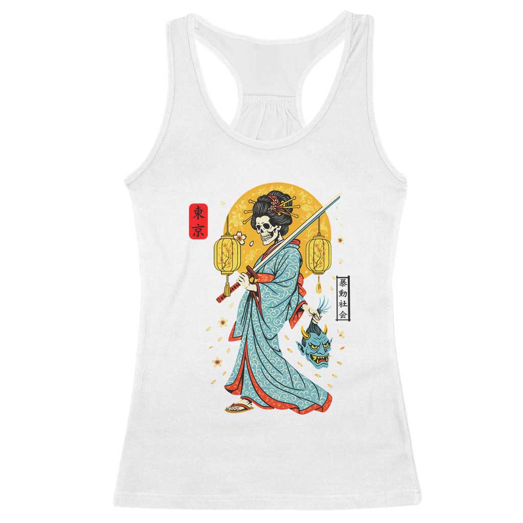 Gothic Samurai Geisha Skeleton Racerback Tank Top Japanese Kimono And Katana TS12 White Print Your Wear