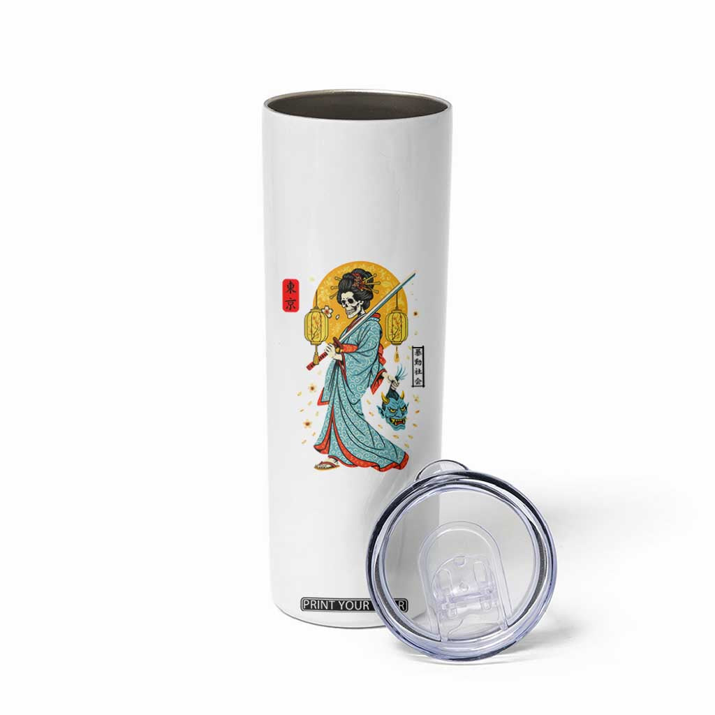 Gothic Samurai Geisha Skeleton Skinny Tumbler Japanese Kimono And Katana TS12 Print Your Wear