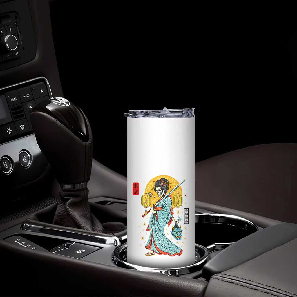 Gothic Samurai Geisha Skeleton Skinny Tumbler Japanese Kimono And Katana TS12 Print Your Wear