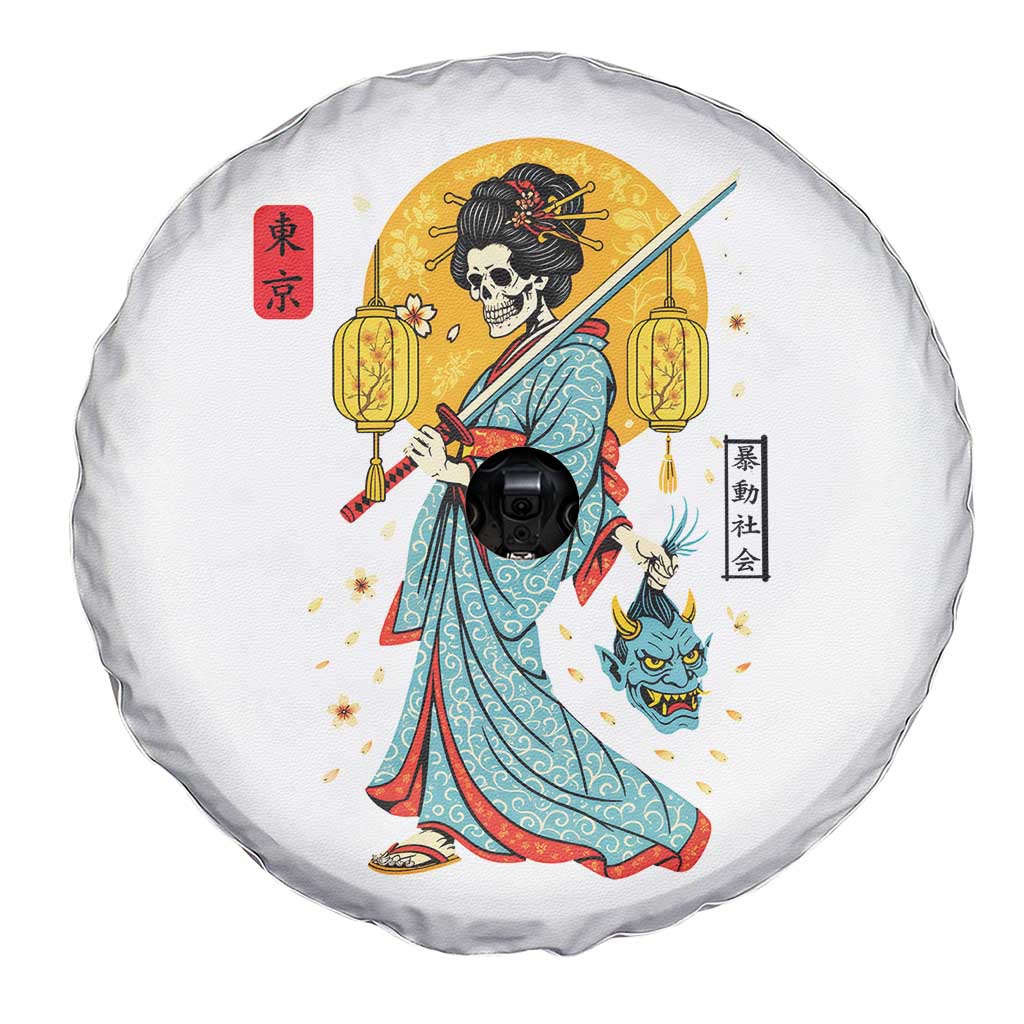 Gothic Samurai Geisha Skeleton Spare Tire Cover Japanese Kimono And Katana TS12 Print Your Wear