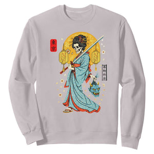 Gothic Samurai Geisha Skeleton Sweatshirt Japanese Kimono And Katana TS12 Ice Gray Print Your Wear