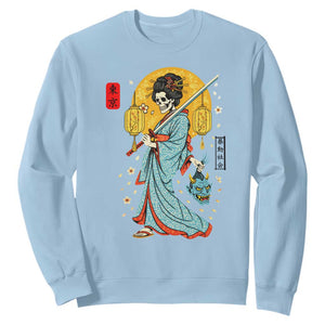 Gothic Samurai Geisha Skeleton Sweatshirt Japanese Kimono And Katana TS12 Light Blue Print Your Wear